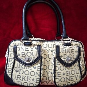 Dooney & Bourke Beige Canvas Logo Shoulder Bag with Dark Brown Trim